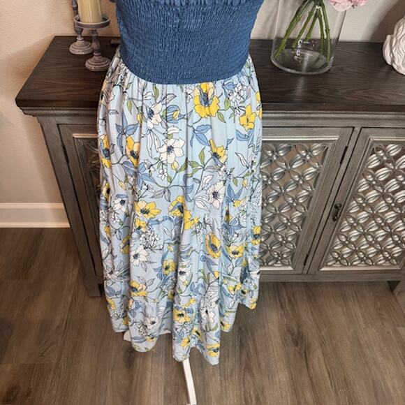 Band of Gypsies Denim Floral Tiered Maxi Dress XS Y2K / Cottagecore / Gunne Sax - Picture 7 of 15